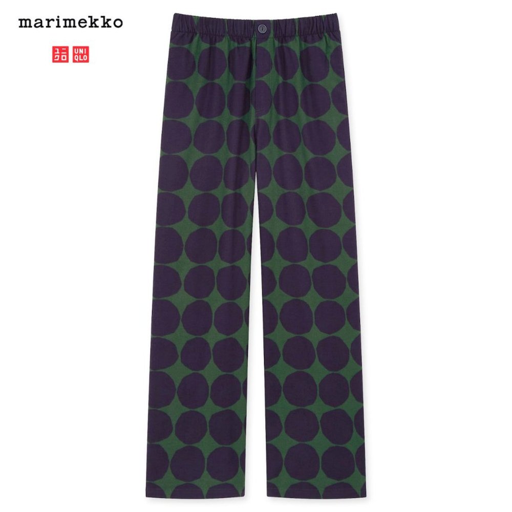 Marimekko for Uniqlo Flannel Pants- Large Navy Green Dot New